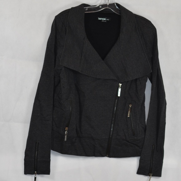 Kensie Grey Knit Bomber Style Jacket SZ L NWOT - Picture 2 of 7